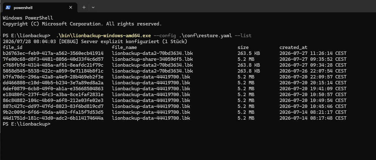 PowerShell: Liste der verfuegbaren Backups