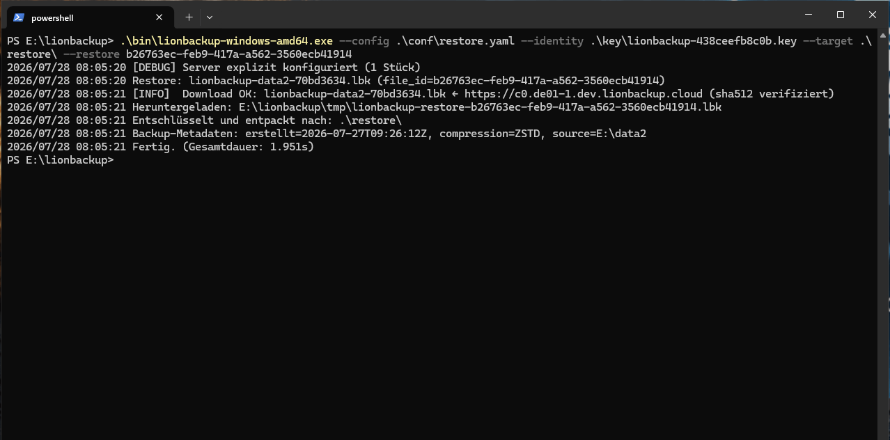 PowerShell: erfolgreicher Restore